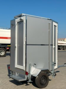 mobile portable trailer toilet side view Dubai, Abu Dhabi, UAE, Oman, Saudi Arabia